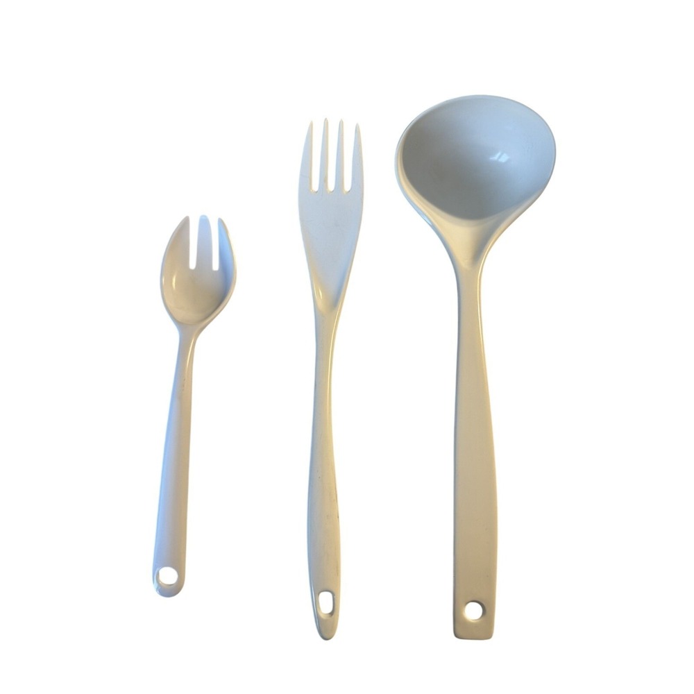 Set Of 3 Vintage White Melamine Fork Large Serving Fork And Ladle